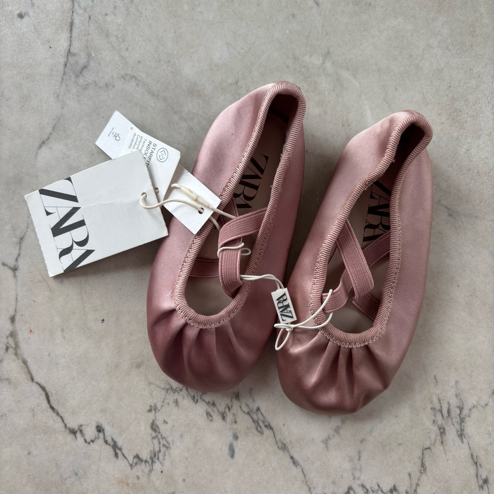 zara baby girl toddler girls pink satin ballet flats size 22